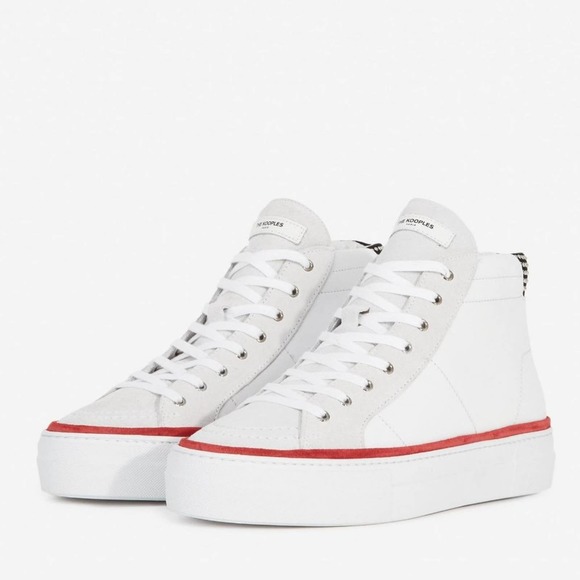 The Kooples White Leather Suede High Top Studded Colorblock Sneakers Size 38 - Picture 4 of 14